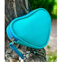 Turquoise Leather Heart Little Wallet
