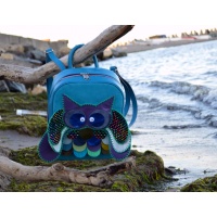 Handmade Leather Owl on Blue Suede and Blue Calf Leather Backpack