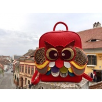 Handmade Owl on Red Leather Backpack