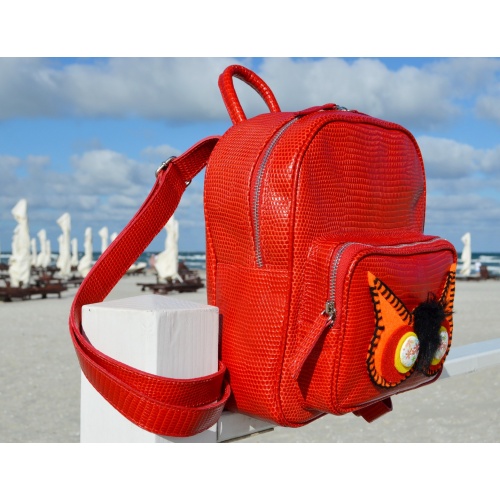 Owl Eyes Red Croco Print Leather Backpack