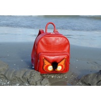 Owl Eyes Red Croco Print Leather Backpack