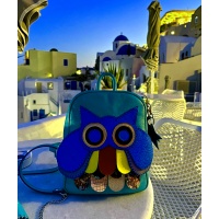 Handmade Owl on Turquoise Leather Backpack