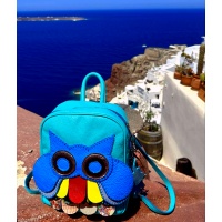 Handmade Owl on Turquoise Leather Backpack