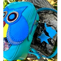 Handmade Owl on Turquoise Leather Backpack