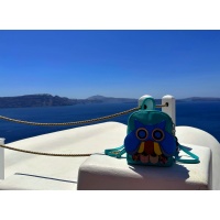 Handmade Owl on Turquoise Leather Backpack