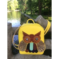 Handmade Owl on Yellow Calf Leather Backpack