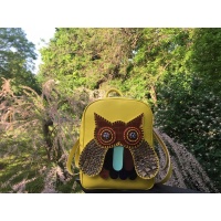 Handmade Owl on Yellow Calf Leather Backpack