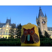 Handmade Owl on Yellow Calf Leather Backpack