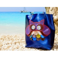 Handmade Leather Owl on Electric Blue Leather