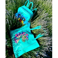 Handpainted Unicorn on Turquoise Leather Handsewn Shopper Bag