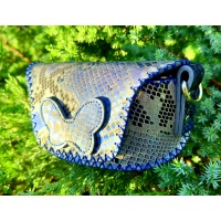 Shades of Blue and Gray Snakeprint Leather Sunglasses Handsewn Case