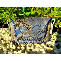 Shades of Blue and Gray Snakeprint Leather Sunglasses Handsewn Case