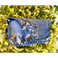 Shades of Blue and Gray Snakeprint Leather Sunglasses Handsewn Case