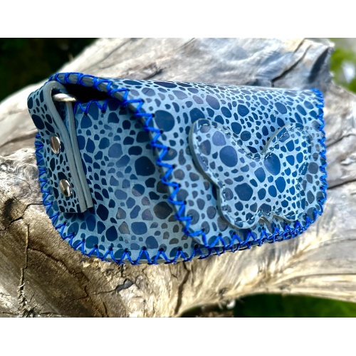 Blue Ocean Drops Leather Sunglasses Handsewn Case